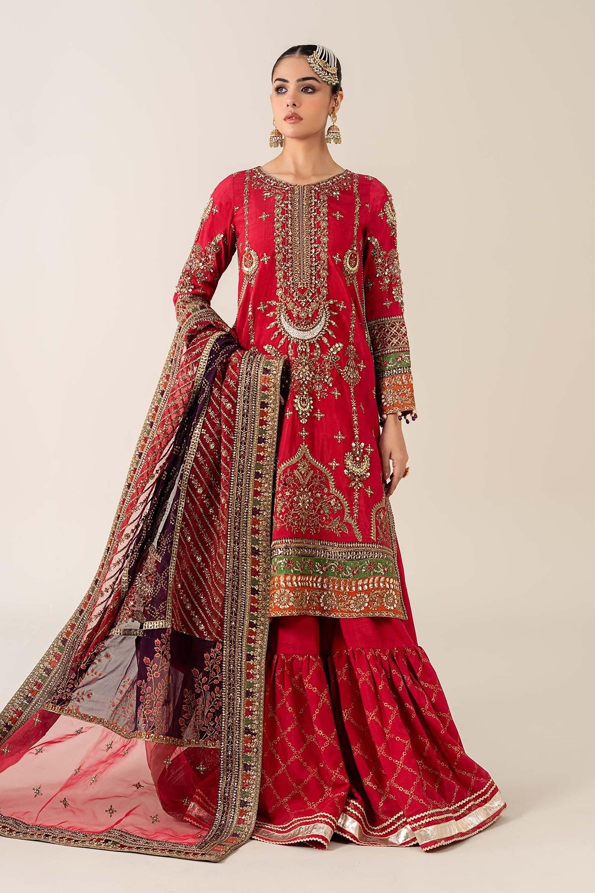 MARIA B | LUXURY FORMALS | 3 PIECE EMBROIDERED BAMBER RAW SILK SUIT | SF-PF25-06-PINK