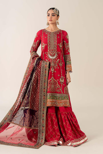MARIA B | LUXURY FORMALS | 3 PIECE EMBROIDERED BAMBER RAW SILK SUIT | SF-PF25-06-PINK