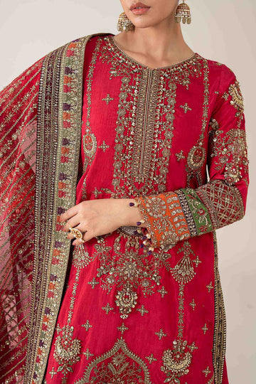MARIA B | LUXURY FORMALS | 3 PIECE EMBROIDERED BAMBER RAW SILK SUIT | SF-PF25-06-PINK