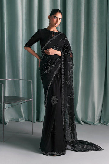 MARIA B | LUXURY FORMALS PRE-FALL | EMBELLISHED CHIFFON SAREE | SF-PF26-02-BLACK