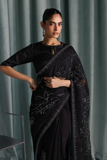 MARIA B | LUXURY FORMALS PRE-FALL | EMBELLISHED CHIFFON SAREE | SF-PF26-02-BLACK