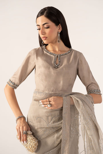 MARIA B | LUXURY FORMALS PRE-FALL | EMBELLISHED CHIFFON SAREE | SF-PF26-02-GREY