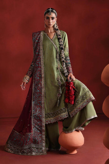 MARIA B | LUXURY FORMALS PRE-FALL | 3 PIECE EMBROIDERED RAW SILK SUIT | SF-PF26-03-GREEN
