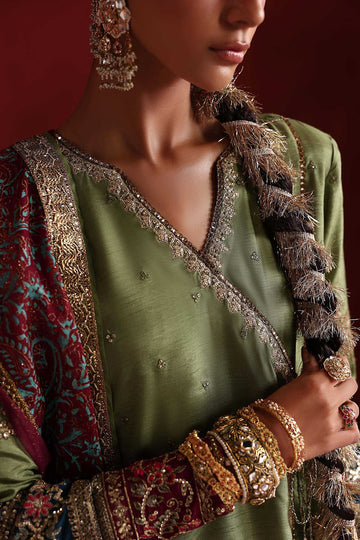 MARIA B | LUXURY FORMALS PRE-FALL | 3 PIECE EMBROIDERED RAW SILK SUIT | SF-PF26-03-GREEN