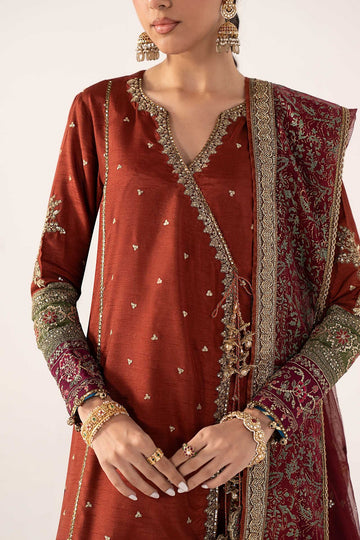 MARIA B | LUXURY FORMALS PRE-FALL | 3 PIECE EMBROIDERED RAW SILK SUIT | SF-PF26-03-MUSTARD