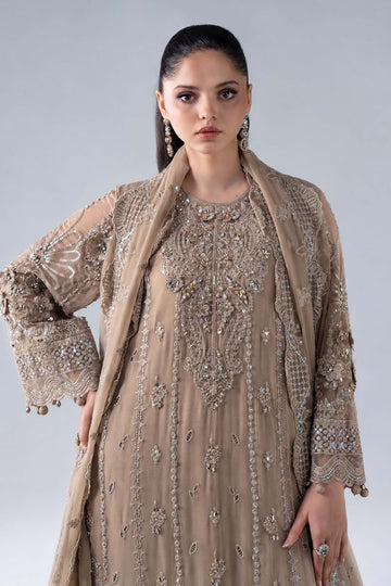 MARIA B | LUXURY FORMALS | 3 PIECE EMBROIDERED CHIFFON SUIT | SF-PF26-05-COFFEE