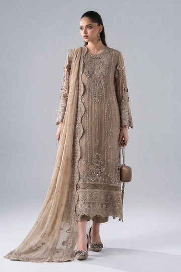 MARIA B | LUXURY FORMALS | 3 PIECE EMBROIDERED CHIFFON SUIT | SF-PF26-05-COFFEE