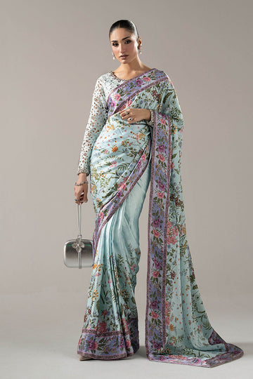 MARIA B | LUXURY FORMALS PRE-FALL | EMBELLISHED CHARMEUSE SAREE | SF-PF26-08-AQUA