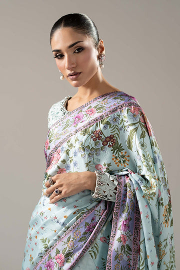 MARIA B | LUXURY FORMALS PRE-FALL | EMBELLISHED CHARMEUSE SAREE | SF-PF26-08-AQUA