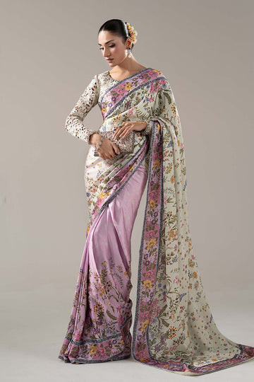 MARIA B | LUXURY FORMALS PRE-FALL | EMBELLISHED CHARMEUSE SAREE | SF-PF26-08-OFF WHITE