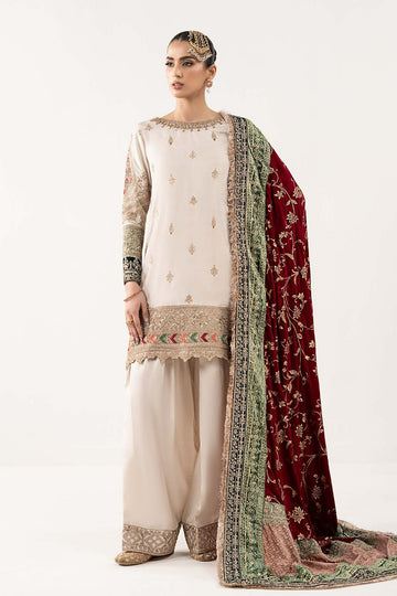 MARIA B | LUXURY FORMALS | 3 PIECE EMBROIDERED RAW SILK SUIT | SF-W25-26-OFF WHITE