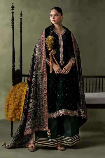 MARIA B | LUXURY FORMALS | 3 PIECE EMBROIDERED VELVET SUIT | SF-W26-06-GREEN