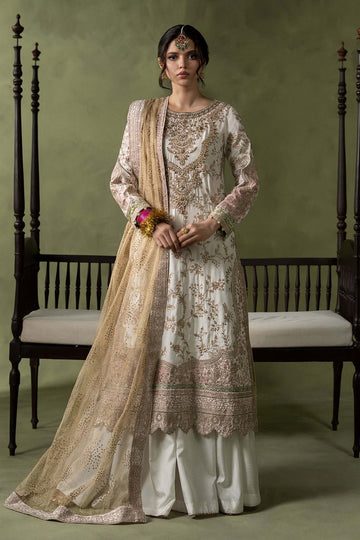 MARIA B | LUXURY FORMALS | 3 PIECE EMBROIDERED RAW SILK SUIT | SF-W26-26-OFF WHITE