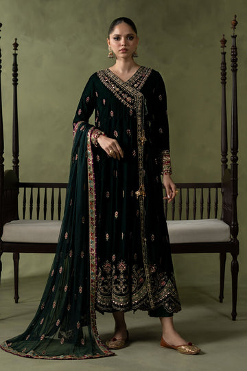MARIA B | LUXURY FORMALS | 3 PIECE EMBROIDERED VELVET SUIT | SF-W26-36-GREEN