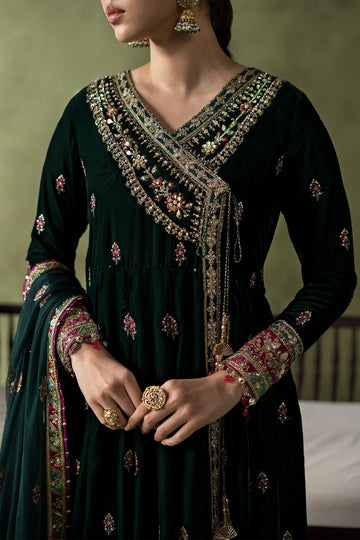 MARIA B | LUXURY FORMALS | 3 PIECE EMBROIDERED VELVET SUIT | SF-W26-36-GREEN