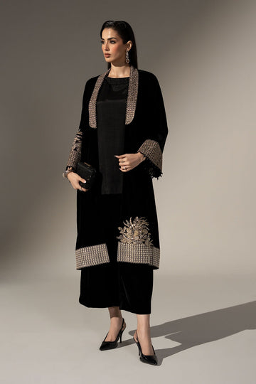 MARIA B | LUXURY FORMALS | 3 PIECE EMBROIDERED VELVET SUIT | SF-W26-38-BLACK