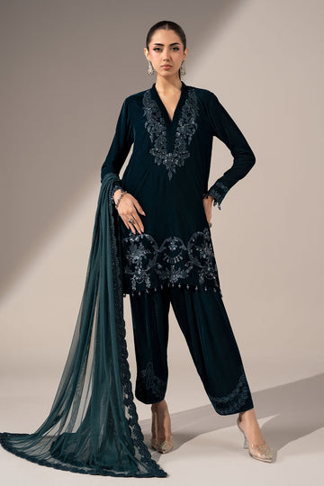 MARIA B | LUXURY FORMALS | 3 PIECE EMBROIDERED VELVET SUIT | SF-W26-41-TEAL