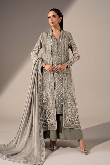 MARIA B | LUXURY FORMALS | 3 PIECE EMBROIDERED ORGANZA SUIT | SF-W26-85-GREY