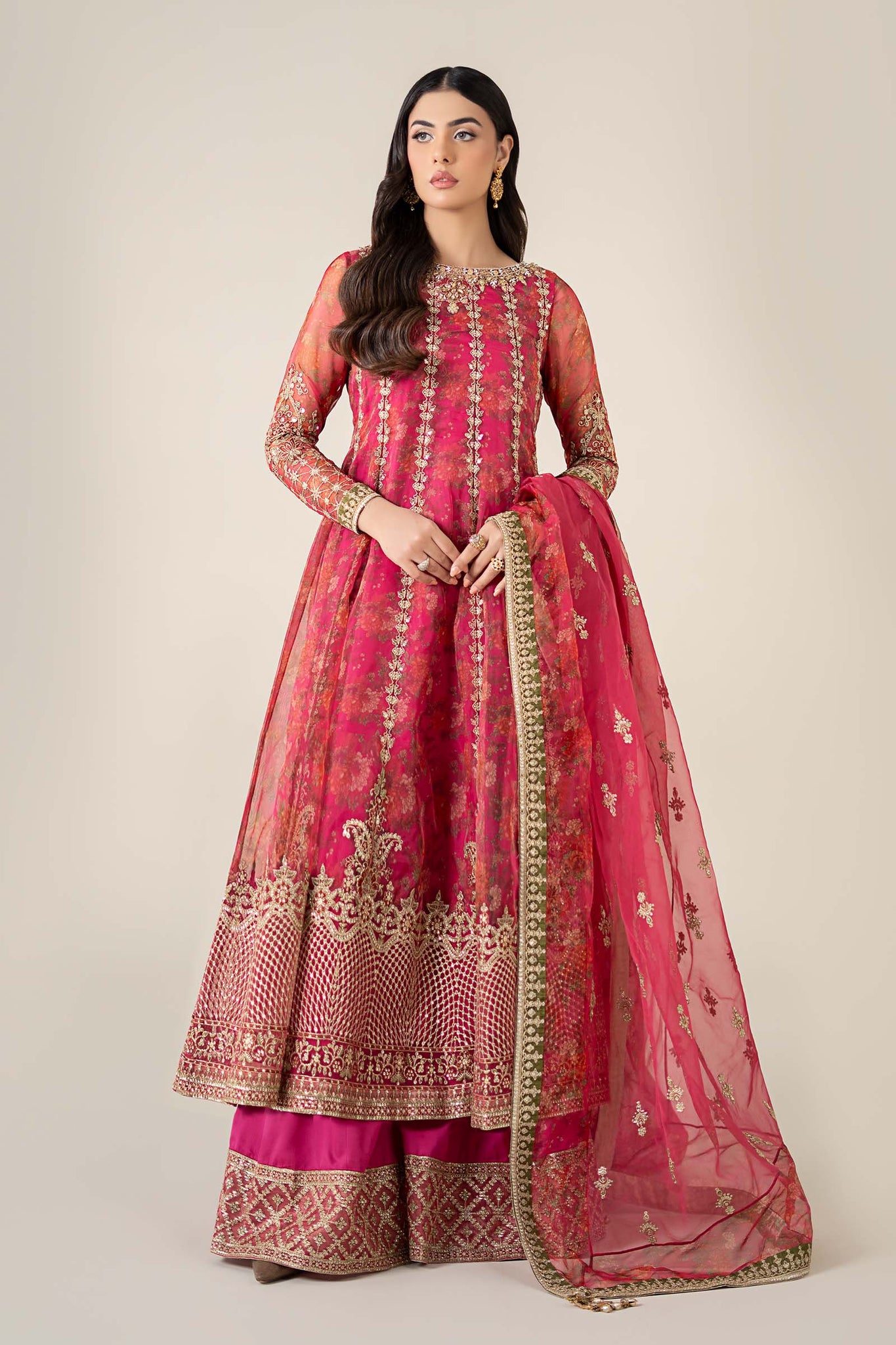 MARIA B | LUXURY FORMALS | 3 PIECE EMBROIDERED ORGANZA SUIT | SF-EF25-03-PINK