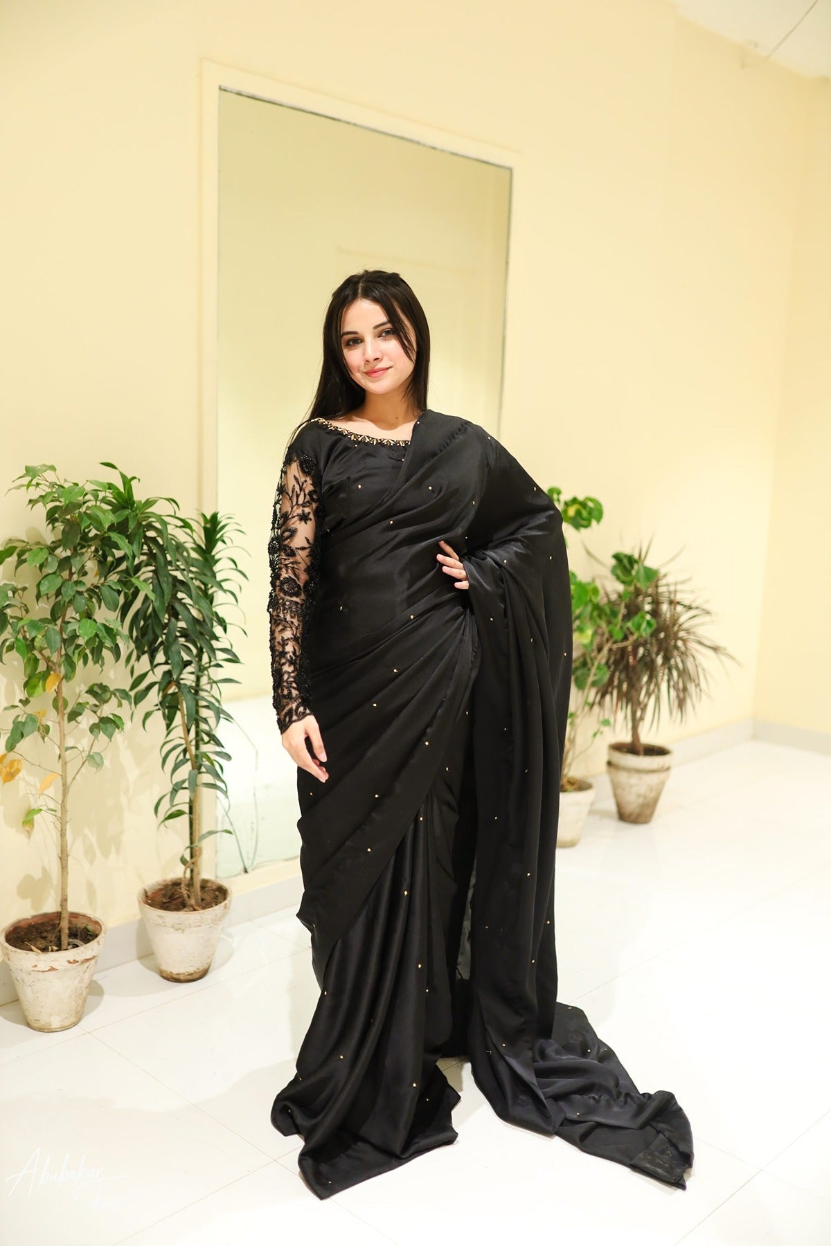 SAAD IBRAHIM | SAREES | SOLID BLACK HAND EMBELLISHED SAREE
