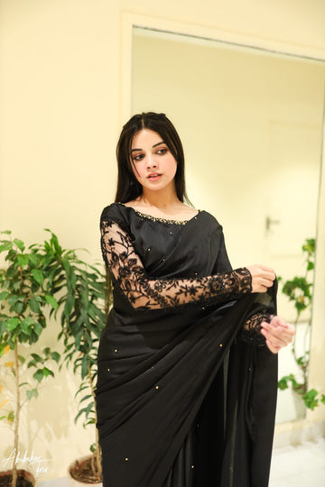 SAAD IBRAHIM | SAREES | SOLID BLACK HAND EMBELLISHED SAREE