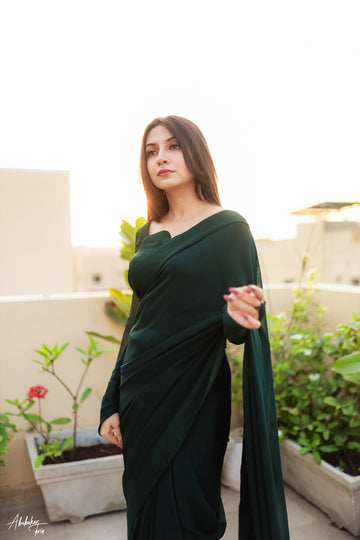 SAAD IBRAHIM | SAREES | SOLID GREEN SAREE