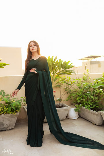 SAAD IBRAHIM | SAREES | SOLID GREEN SAREE