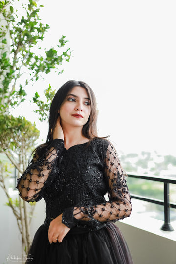 SAAD IBRAHIM | LEHENGA CHOLI | SOLID BLACK HAND EMBELLISHED LEHENGA CHOLI SET