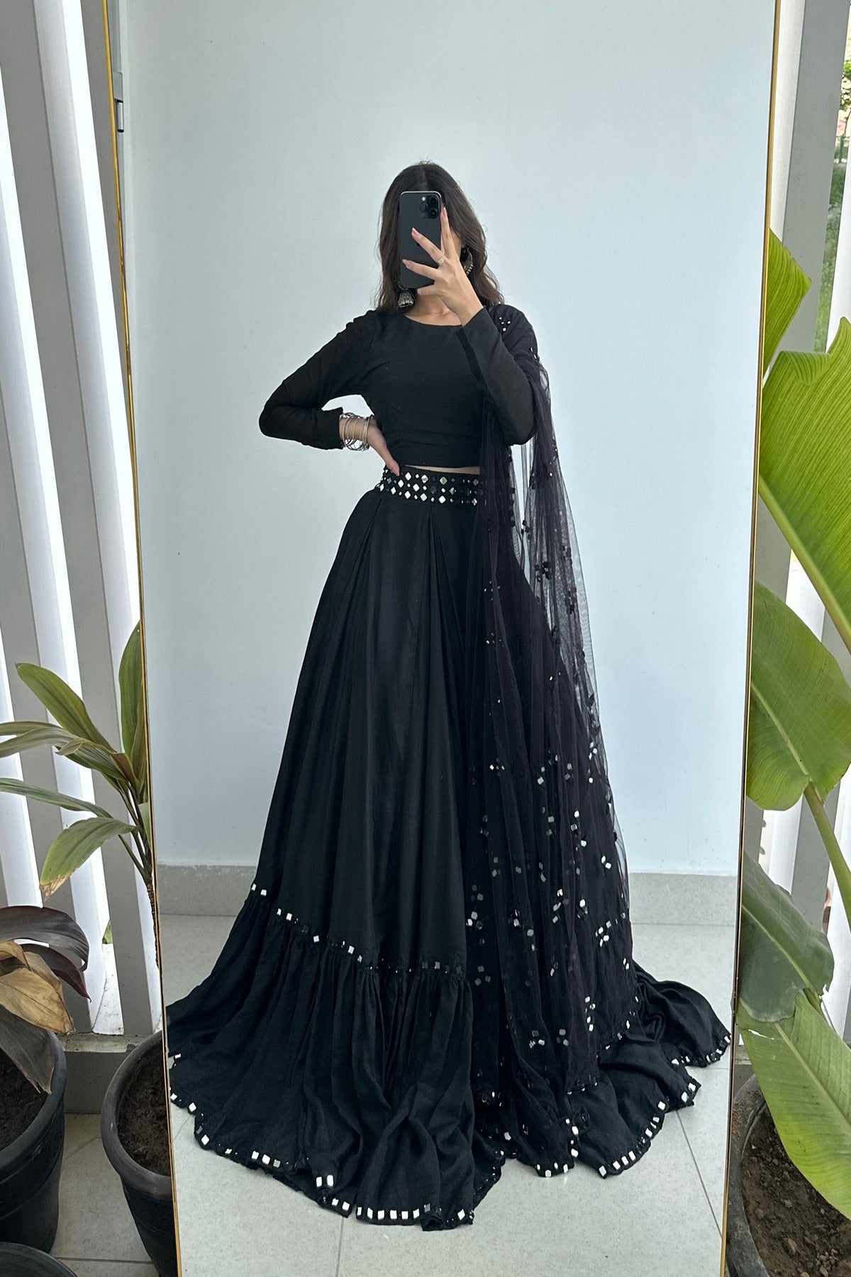 SAAD IBRAHIM | LEHENGA CHOLI | SOLID BLACK MIRROR EMBELLISHED LEHENGA CHOLI