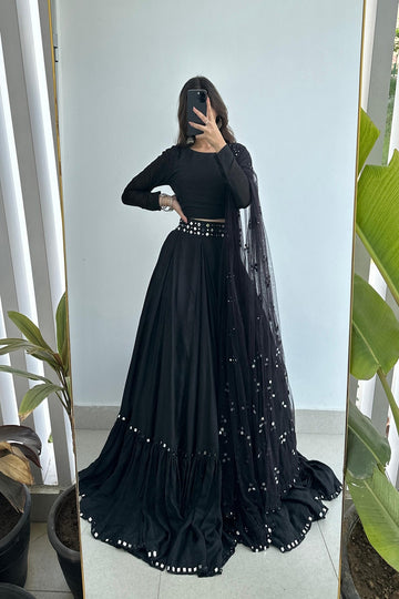 SAAD IBRAHIM | LEHENGA CHOLI | SOLID BLACK MIRROR EMBELLISHED LEHENGA CHOLI