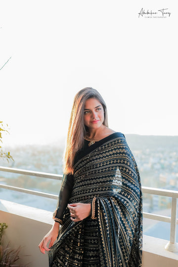 SAAD IBRAHIM | SAREES | SOLID GREEN CHIKANKARI SAREE