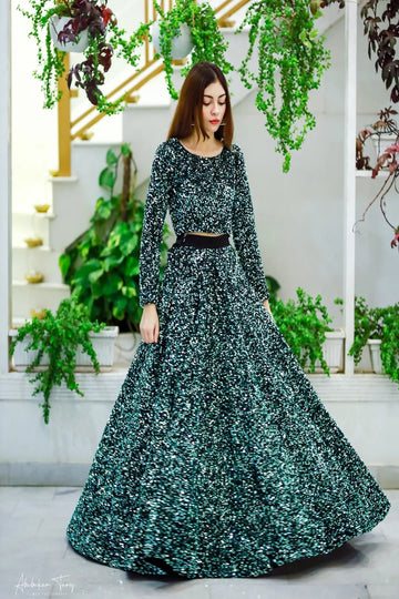 SAAD IBRAHIM | LEHENGA CHOLI | SOLID GREEN MOONLIGHT LEHENGA CHOLI WITH DUPATTA