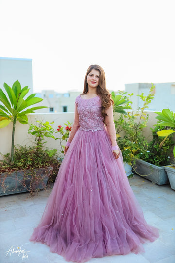 SAAD IBRAHIM | LEHENGA CHOLI | SOLID LILAC NETTED SKIRT WITH BLOUSE