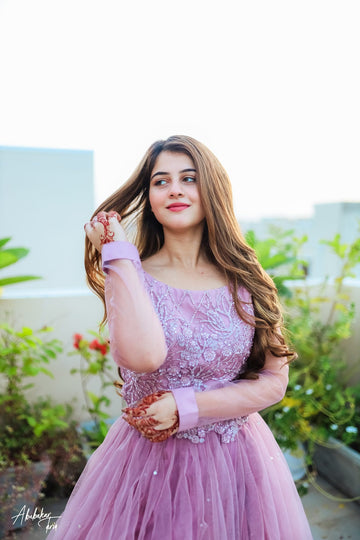 SAAD IBRAHIM | LEHENGA CHOLI | SOLID LILAC NETTED SKIRT WITH BLOUSE