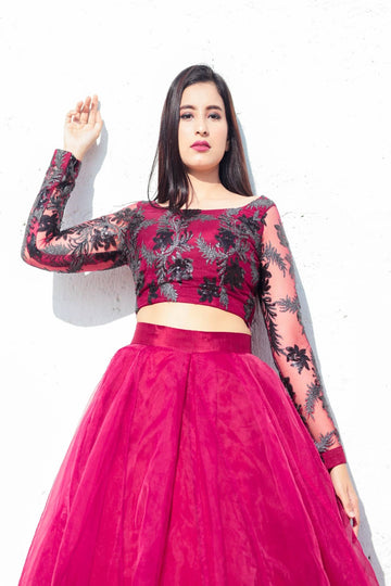 SAAD IBRAHIM | LEHENGA CHOLI | SOLID MAGENTA EMBELLISHED LEHENGA CHOLI