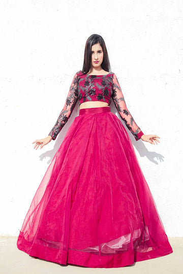 SAAD IBRAHIM | LEHENGA CHOLI | SOLID MAGENTA EMBELLISHED LEHENGA CHOLI
