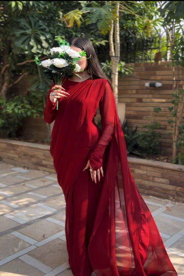 SAAD IBRAHIM | SAREES | SOLID MAROON CHIFFON SAREE