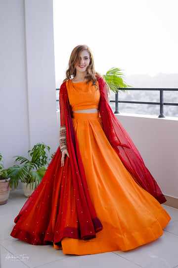 SAAD IBRAHIM | LEHENGA CHOLI | SOLID MAROON COAT WITH MUSTARD LEHENGA CHOLI
