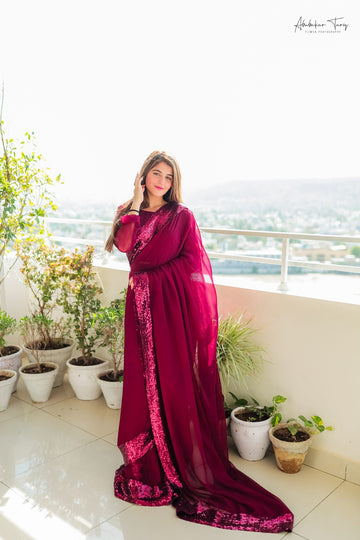 SAAD IBRAHIM | SAREES | SOLID MAROON EMBELLISHED SAREE