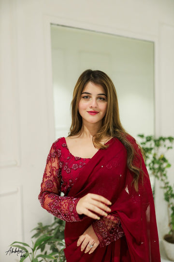 SAAD IBRAHIM | SAREES | SOLID MAROON EMBELLISHED SAREE