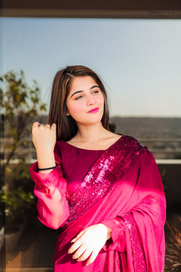 SAAD IBRAHIM | SAREES | SOLID MAROON EMBELLISHED SAREE