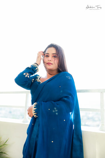 SAAD IBRAHIM | SAREES | SOLID PEACOCK HAND EMBELLISHED SAREE