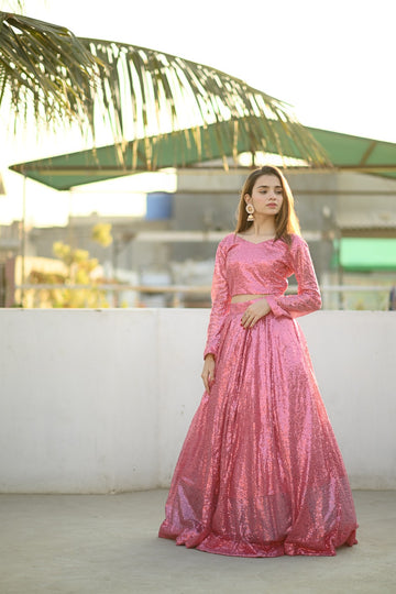 SAAD IBRAHIM | LEHENGA CHOLI | SOLID PINK EMBELLISHED LEHENGA CHOLI SET