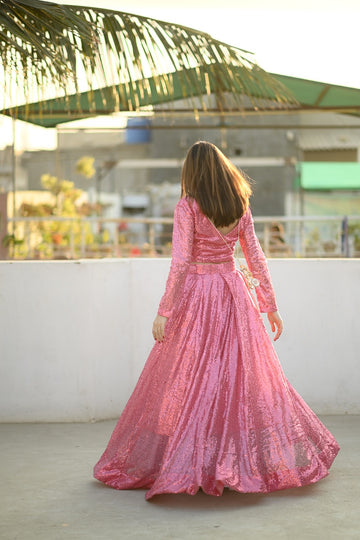 SAAD IBRAHIM | LEHENGA CHOLI | SOLID PINK EMBELLISHED LEHENGA CHOLI SET