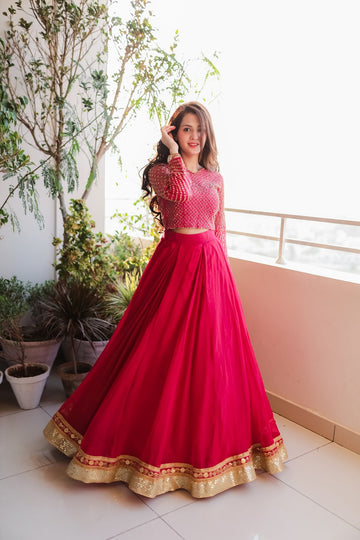 SAAD IBRAHIM | LEHENGA CHOLI | SOLID PINK HAND EMBELLISHED LEHENGA CHOLI SET
