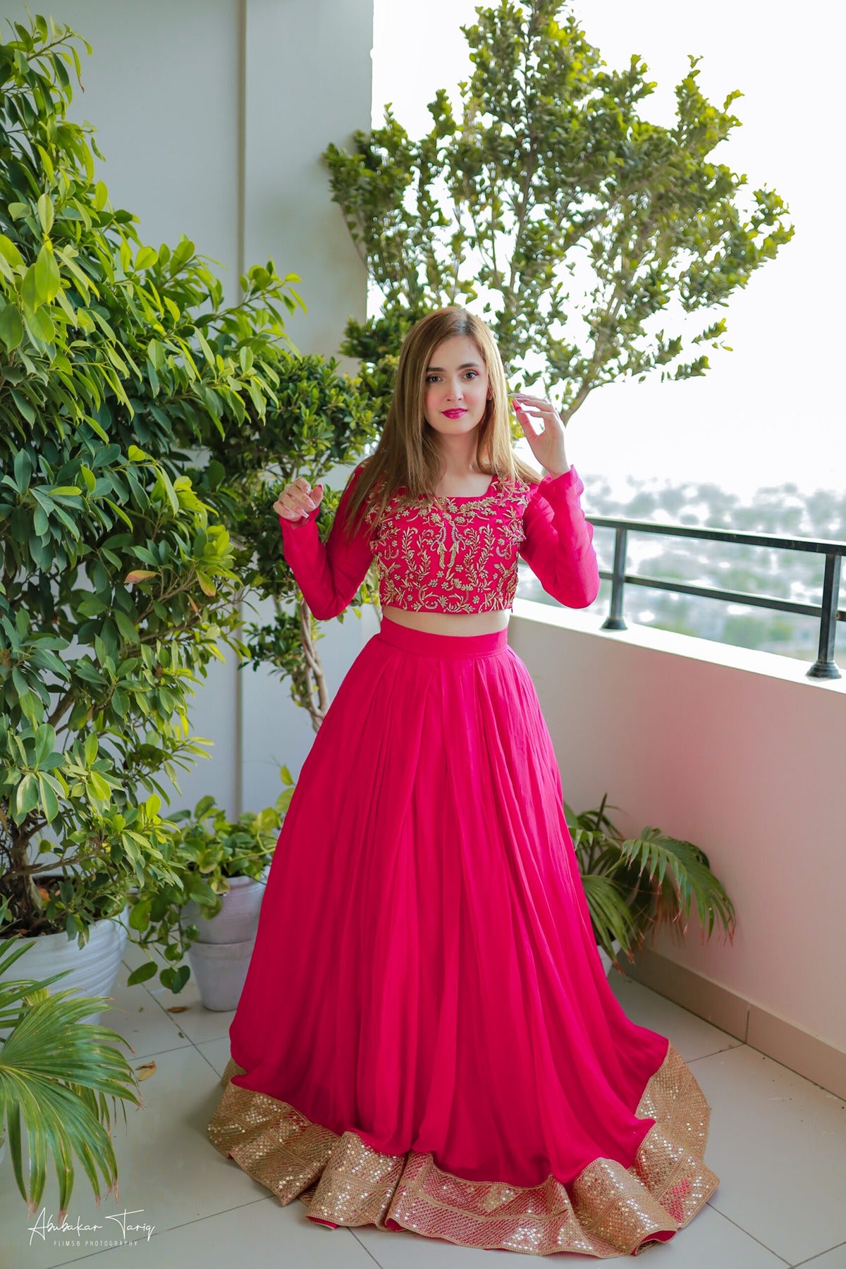 SAAD IBRAHIM | LEHENGA CHOLI | SOLID PINK HAND EMBELLISHED LEHENGA CHOLI SET WITH DUPATTA