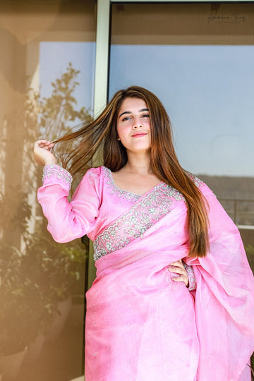SAAD IBRAHIM | SAREES | SOLID PINK HAND EMBELLISHED SAREE