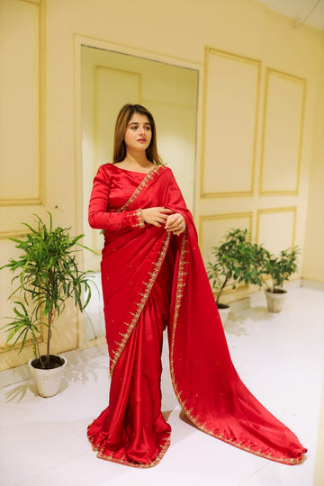 SAAD IBRAHIM | SAREES | SOLID RED EMBELLISHED SAREE