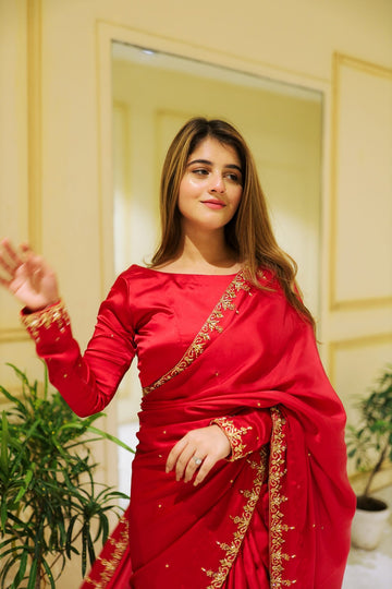 SAAD IBRAHIM | SAREES | SOLID RED EMBELLISHED SAREE
