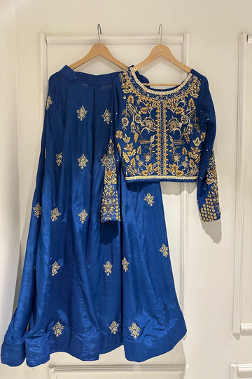 SAAD IBRAHIM | LEHENGA CHOLI | SOLID ROYAL BLUE HAND EMROIDERED LEHENGA CHOLI WITH DUPATTA